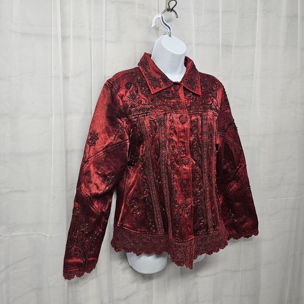 Flashback Ruby Red Beaded Crochet Embroidered Flo… - image 7